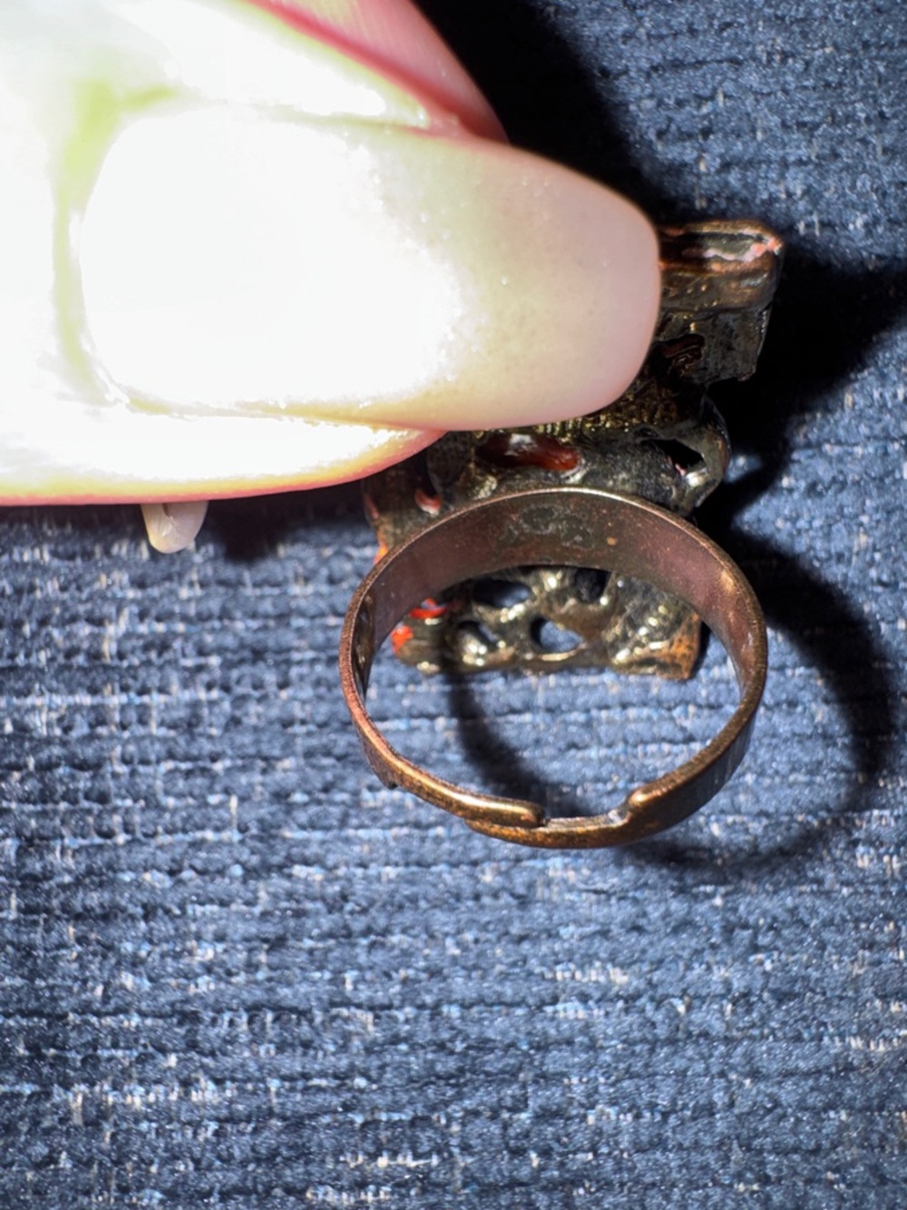 Vintage💫 Bold Orange Stone Statement Adjustable Ring - One Size - Picture 12 of 13